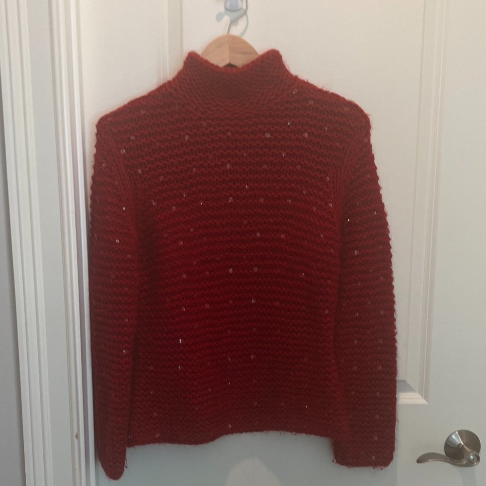 Red holiday sweater with sequins